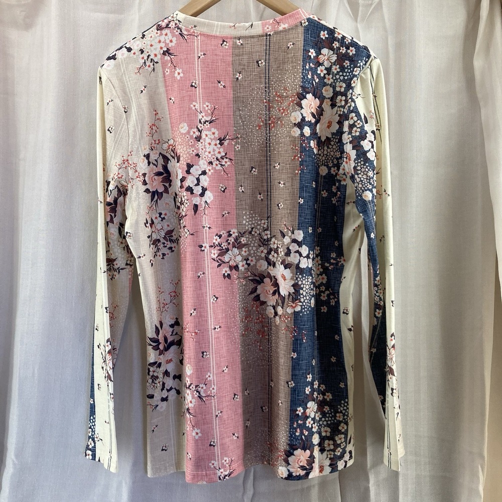 NWT‎ Dressin Top Women M Multi Floral Crew Neck Stretch Casual Long Sleeve - Picture 3 of 6